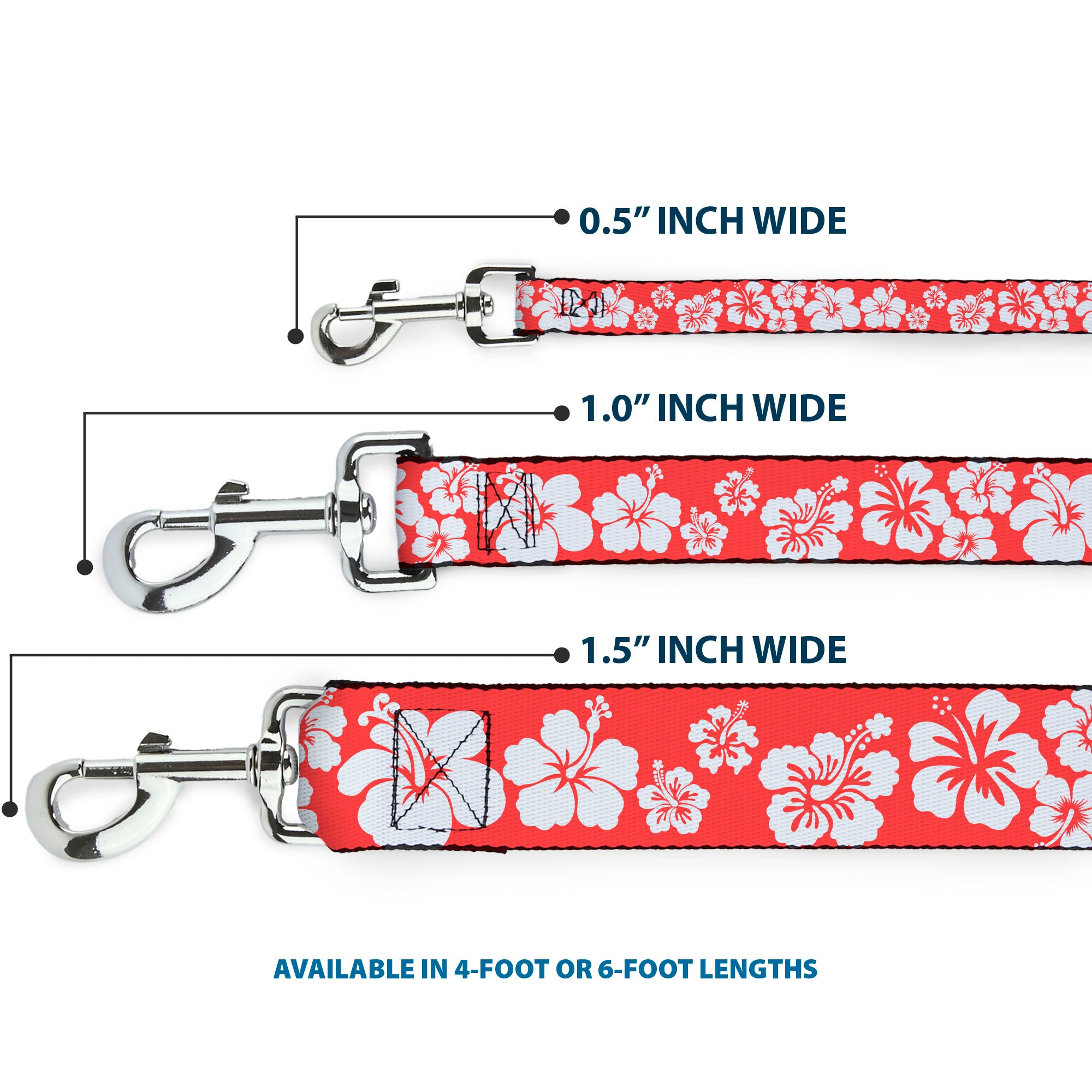 Dog Leash - Hibiscus Light Red/White Dog Leashes Buckle-Down