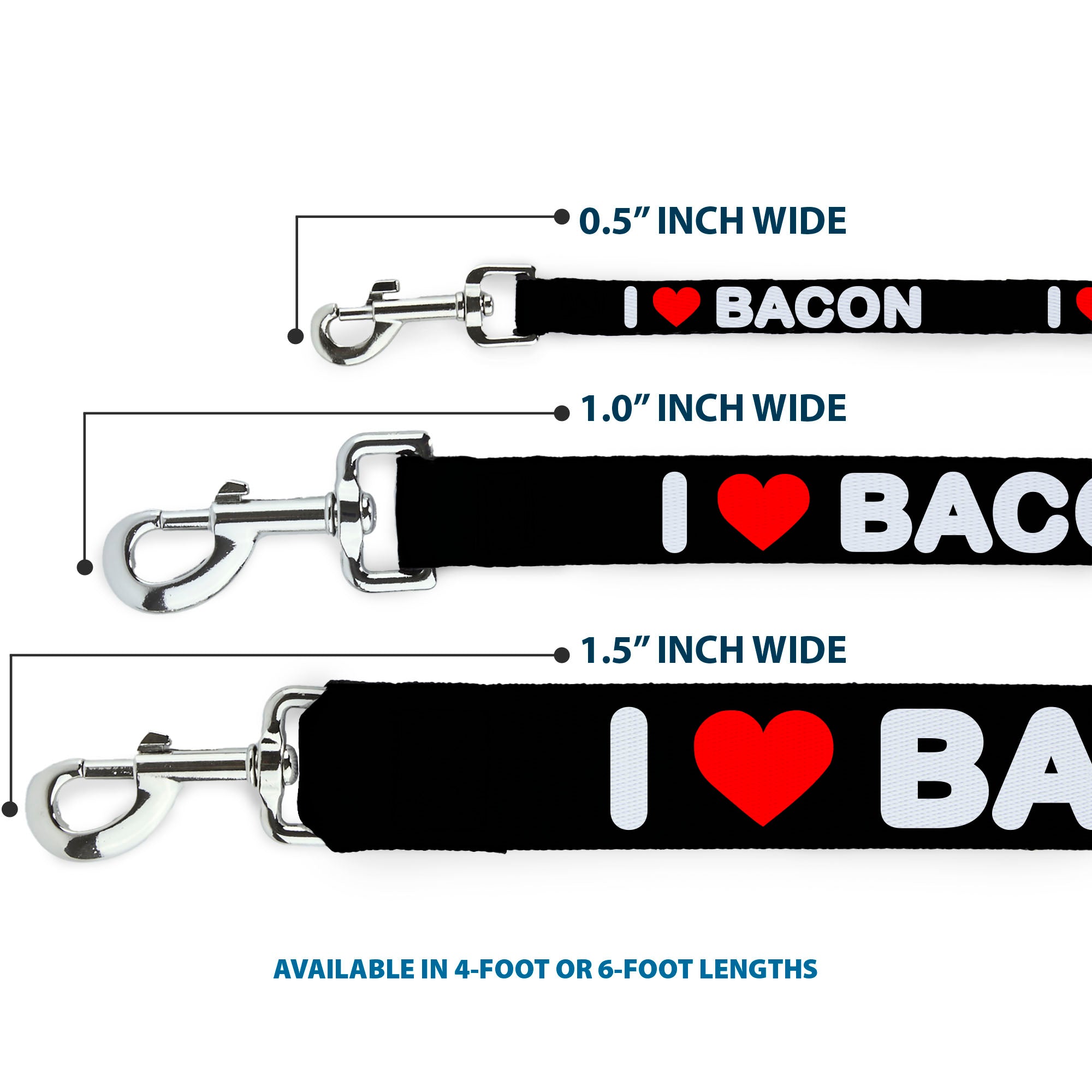 Dog Leash - I HEART BACON Text Dog Leashes Buckle-Down