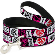 Dog Leash - I Heart Punk Rock w/Safety Pins Black/Fuchsia/White Dog Leashes Buckle-Down
