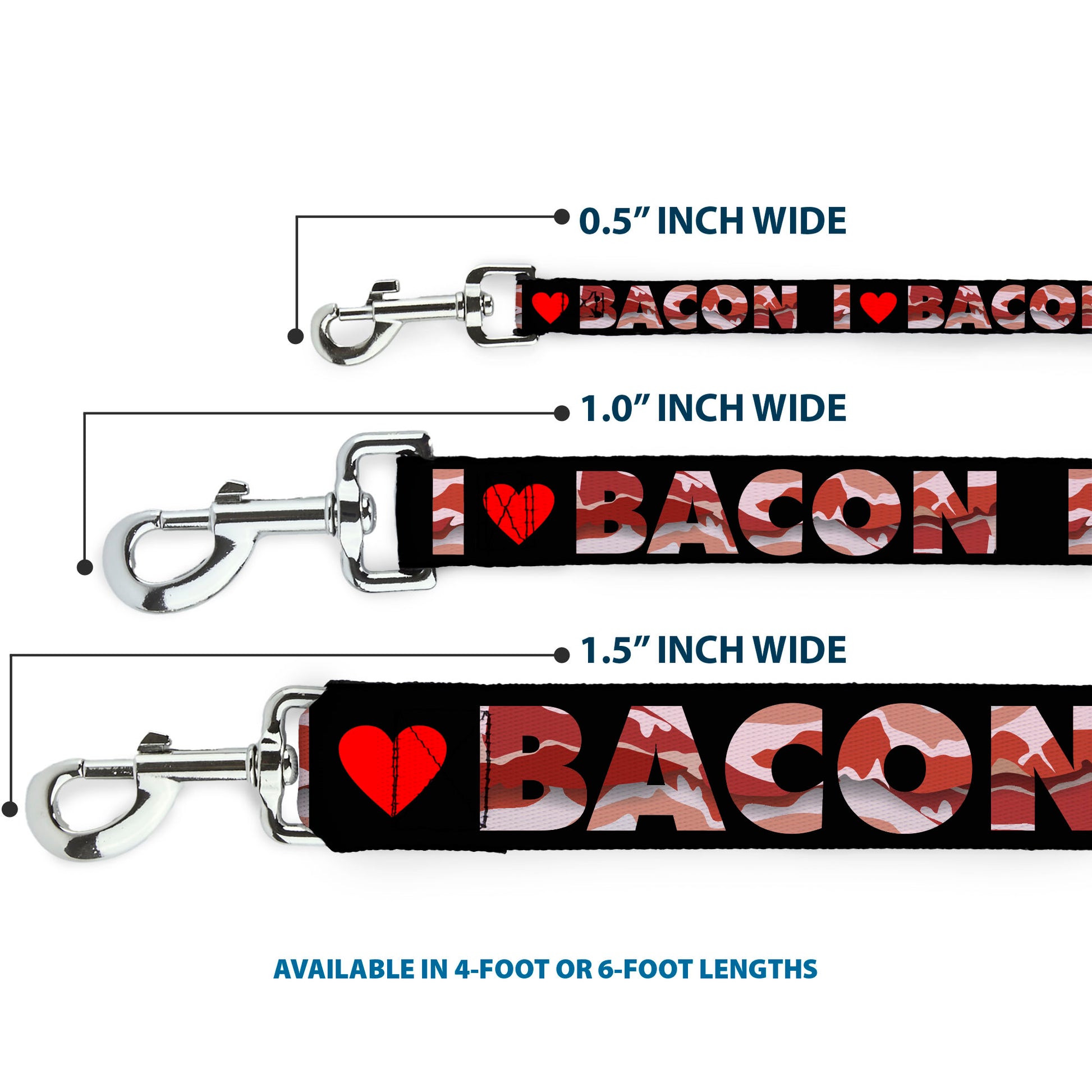 Dog Leash - I "Heart" BACON Black/Bacon Dog Leashes Buckle-Down