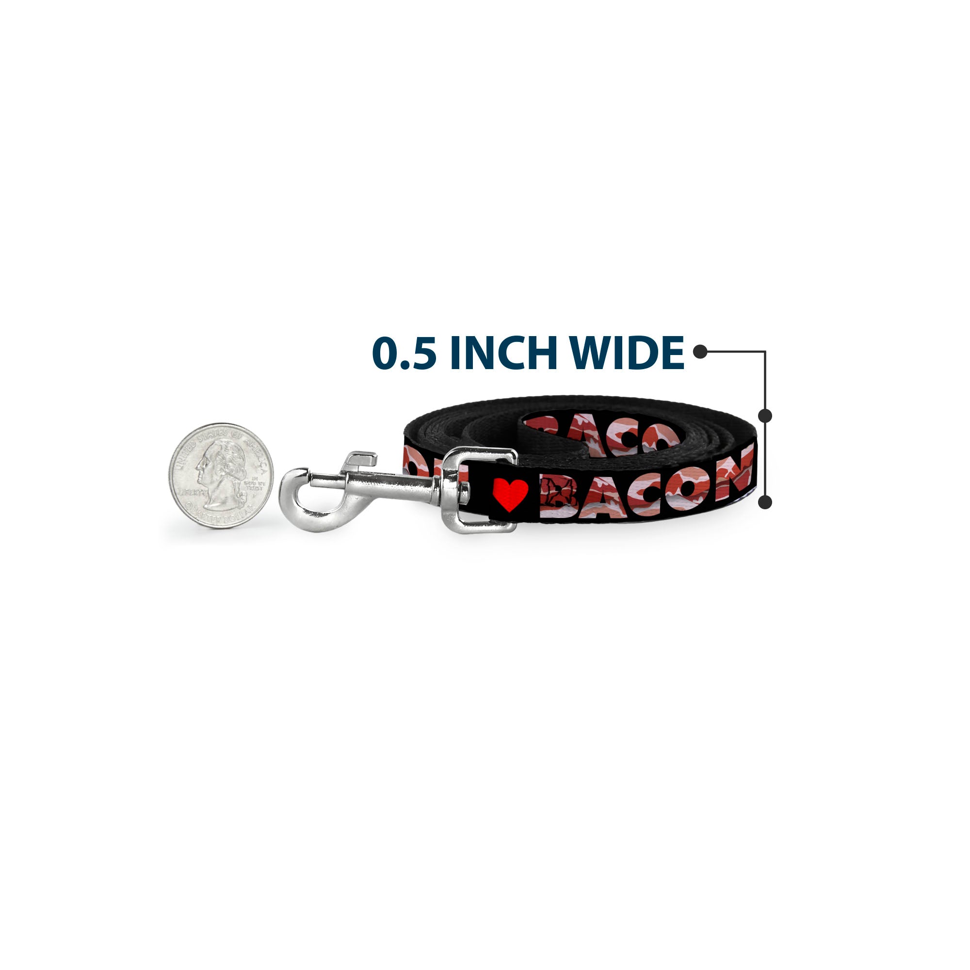 Dog Leash - I "Heart" BACON Black/Bacon Dog Leashes Buckle-Down