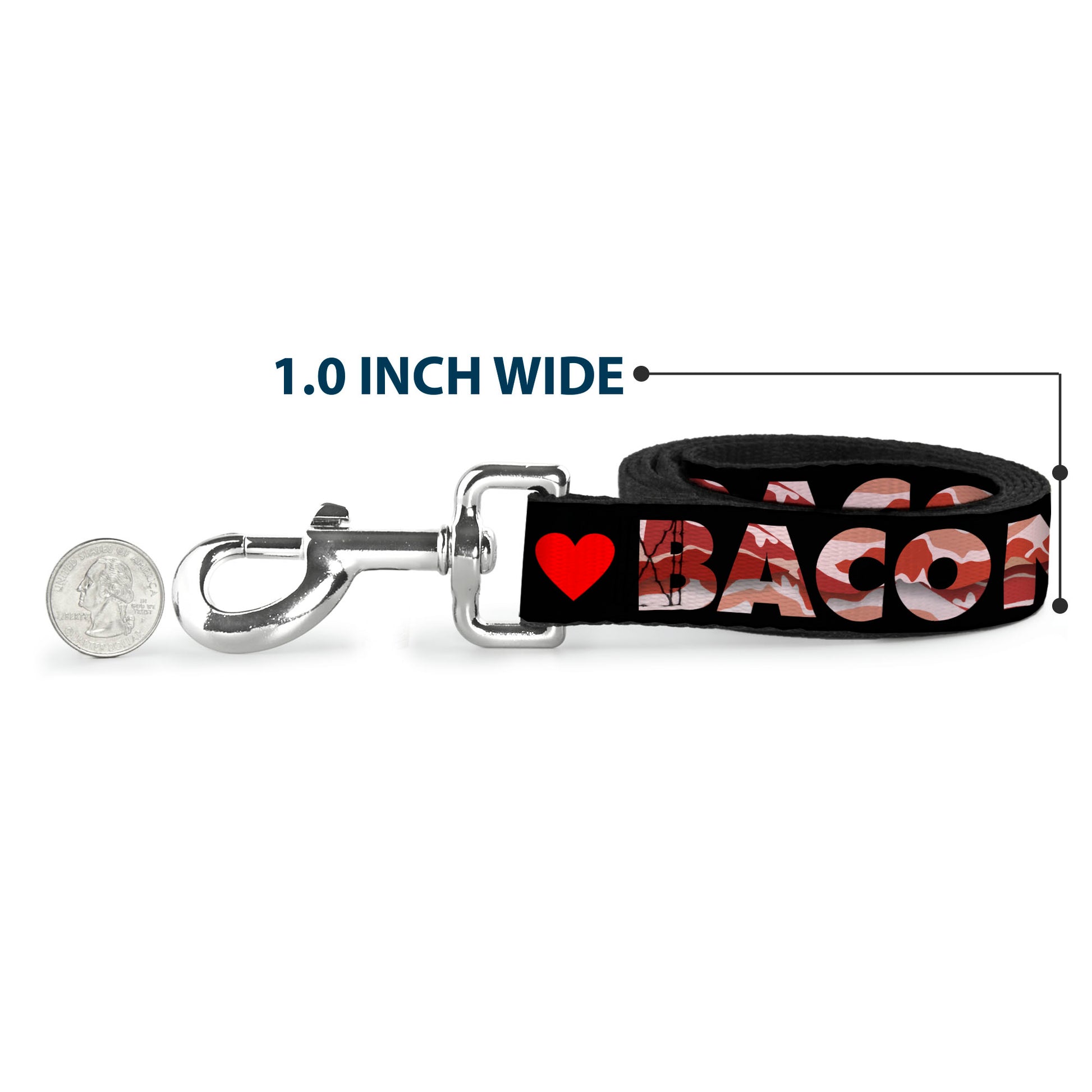 Dog Leash - I "Heart" BACON Black/Bacon Dog Leashes Buckle-Down