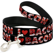 Dog Leash - I "Heart" BACON Black/Bacon Dog Leashes Buckle-Down