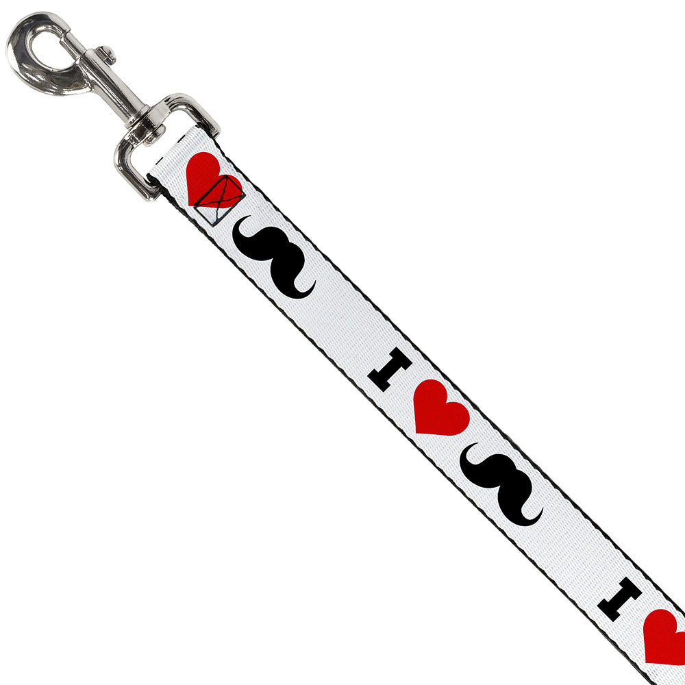 Dog Leash - I "Heart Mustache" White/Black/Red Dog Leashes Buckle-Down