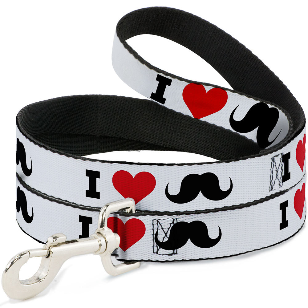 Dog Leash - I "Heart Mustache" White/Black/Red Dog Leashes Buckle-Down