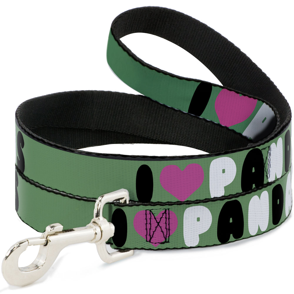 Dog Leash - I "Heart" PANDAS Green/White/Black/Pink Dog Leashes Buckle-Down