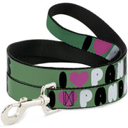 Dog Leash - I "Heart" PANDAS Green/White/Black/Pink Dog Leashes Buckle-Down