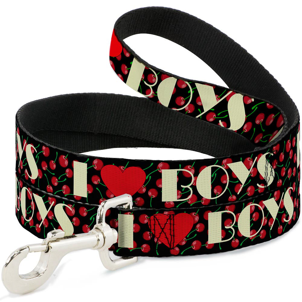 Dog Leash - I Heart BOYS Black/Cherries Dog Leashes Buckle-Down
