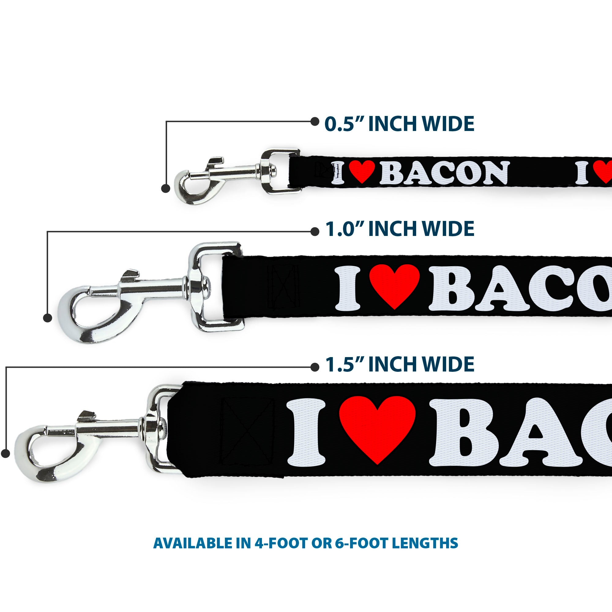 Dog Leash - I "HEART" BACON Black/White/Red Dog Leashes Buckle-Down