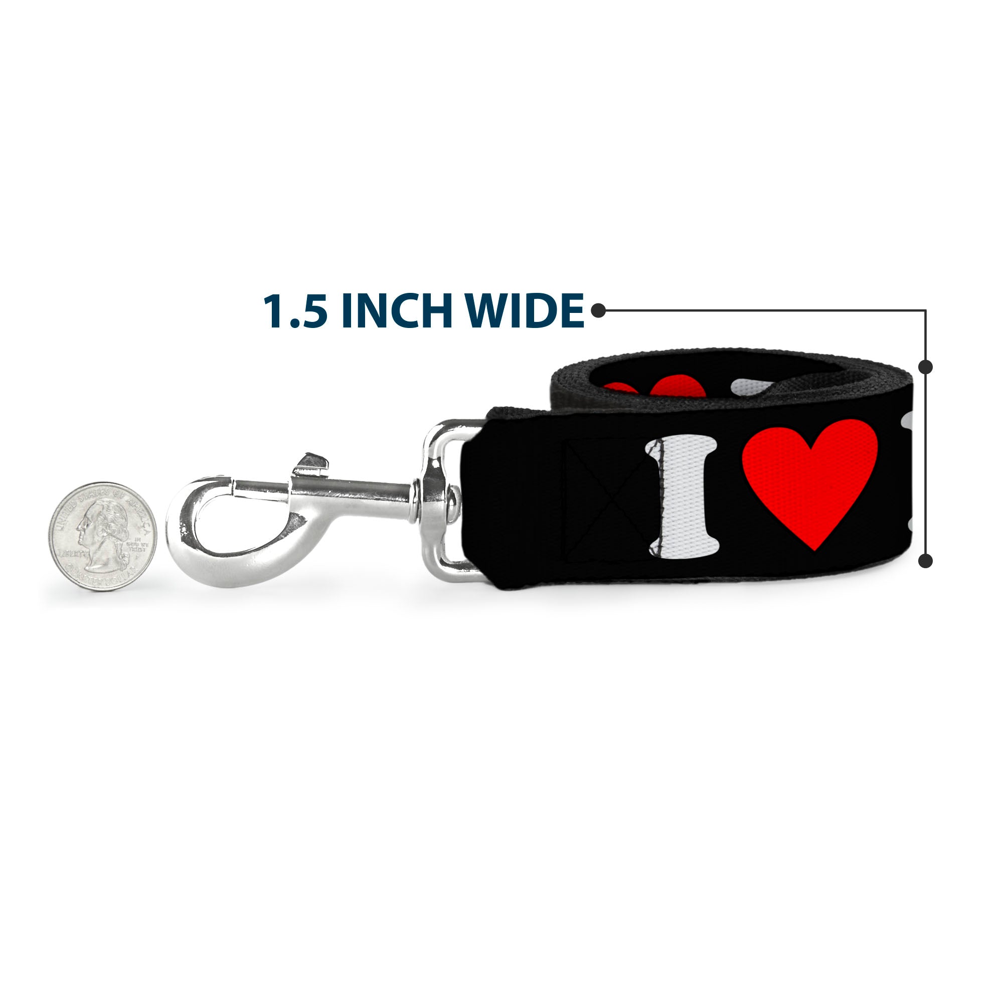 Dog Leash - I "HEART" BACON Black/White/Red Dog Leashes Buckle-Down