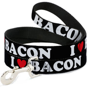 Dog Leash - I "HEART" BACON Black/White/Red Dog Leashes Buckle-Down