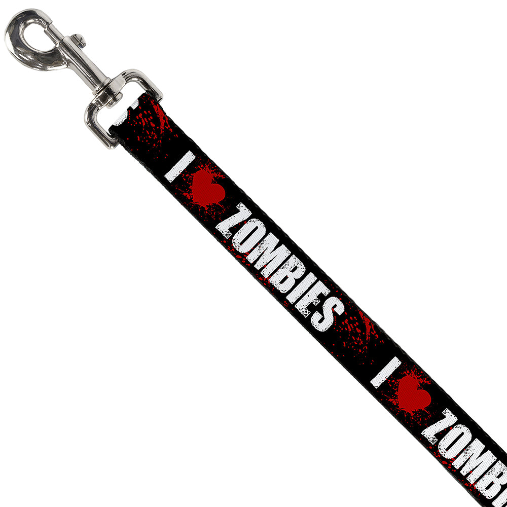 Dog Leash - I "HEART" ZOMBIES Black/White/Red Splatter Dog Leashes Buckle-Down