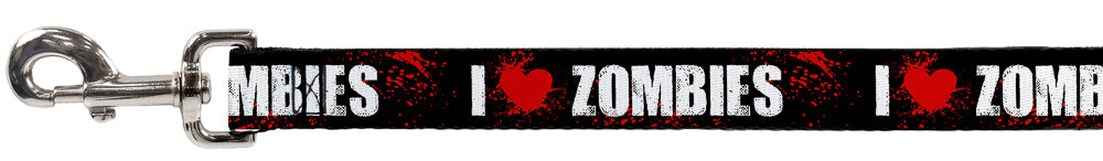 Dog Leash - I "HEART" ZOMBIES Black/White/Red Splatter Dog Leashes Buckle-Down
