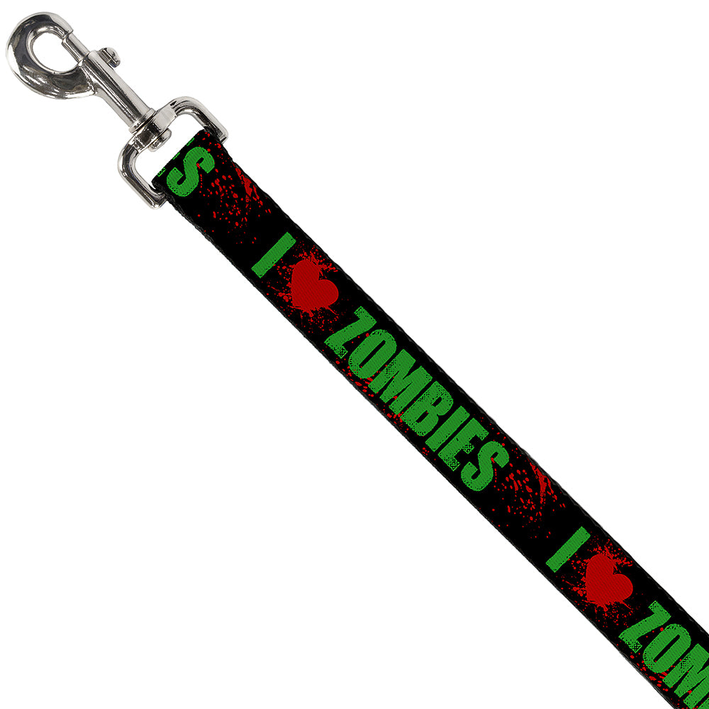 Dog Leash - I "HEART" ZOMBIES Black/Green/Red Splatter Dog Leashes Buckle-Down