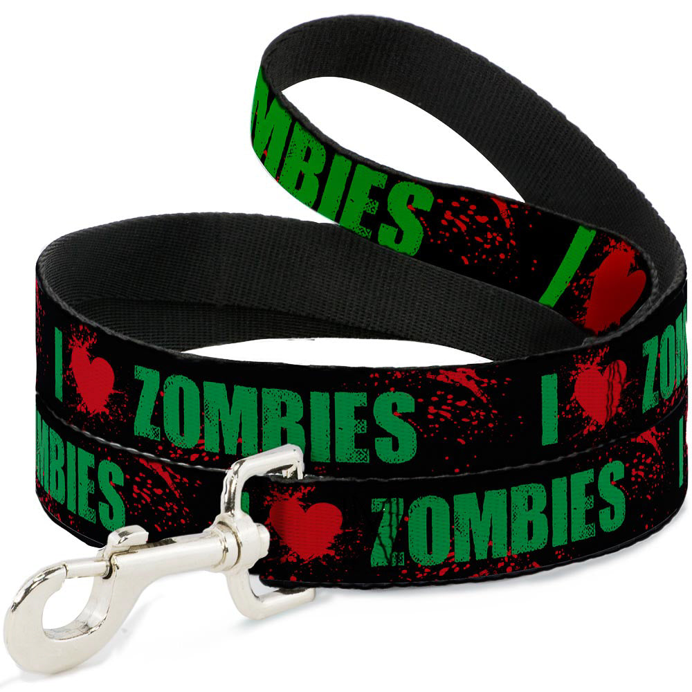 Dog Leash - I "HEART" ZOMBIES Black/Green/Red Splatter Dog Leashes Buckle-Down
