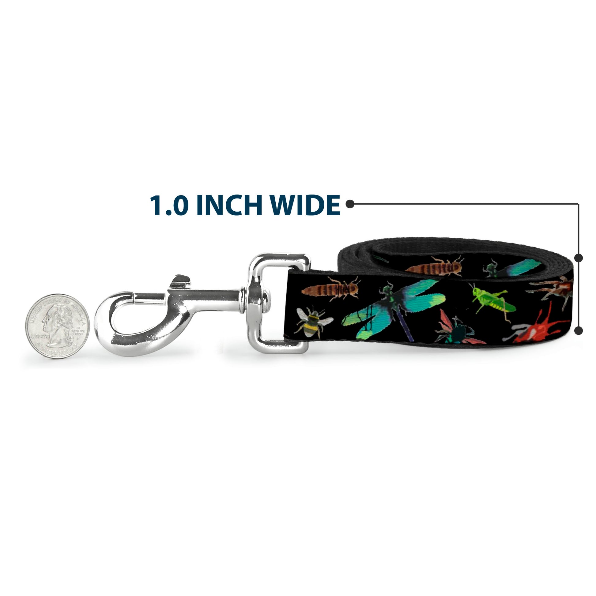 Dog Leash - Insects Scattered CLOSE-UP Black Dog Leashes Buckle-Down