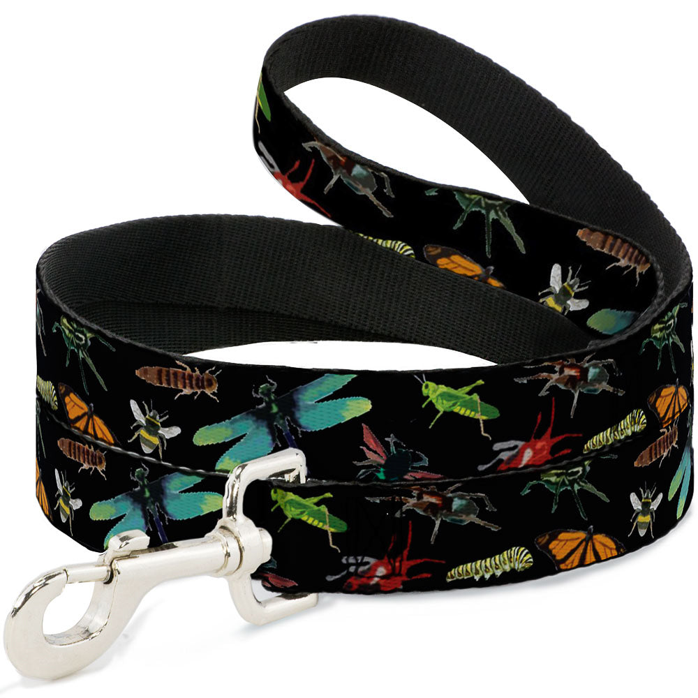 Dog Leash - Insects Scattered CLOSE-UP Black Dog Leashes Buckle-Down