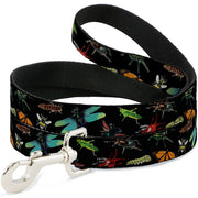 Dog Leash - Insects Scattered CLOSE-UP Black Dog Leashes Buckle-Down
