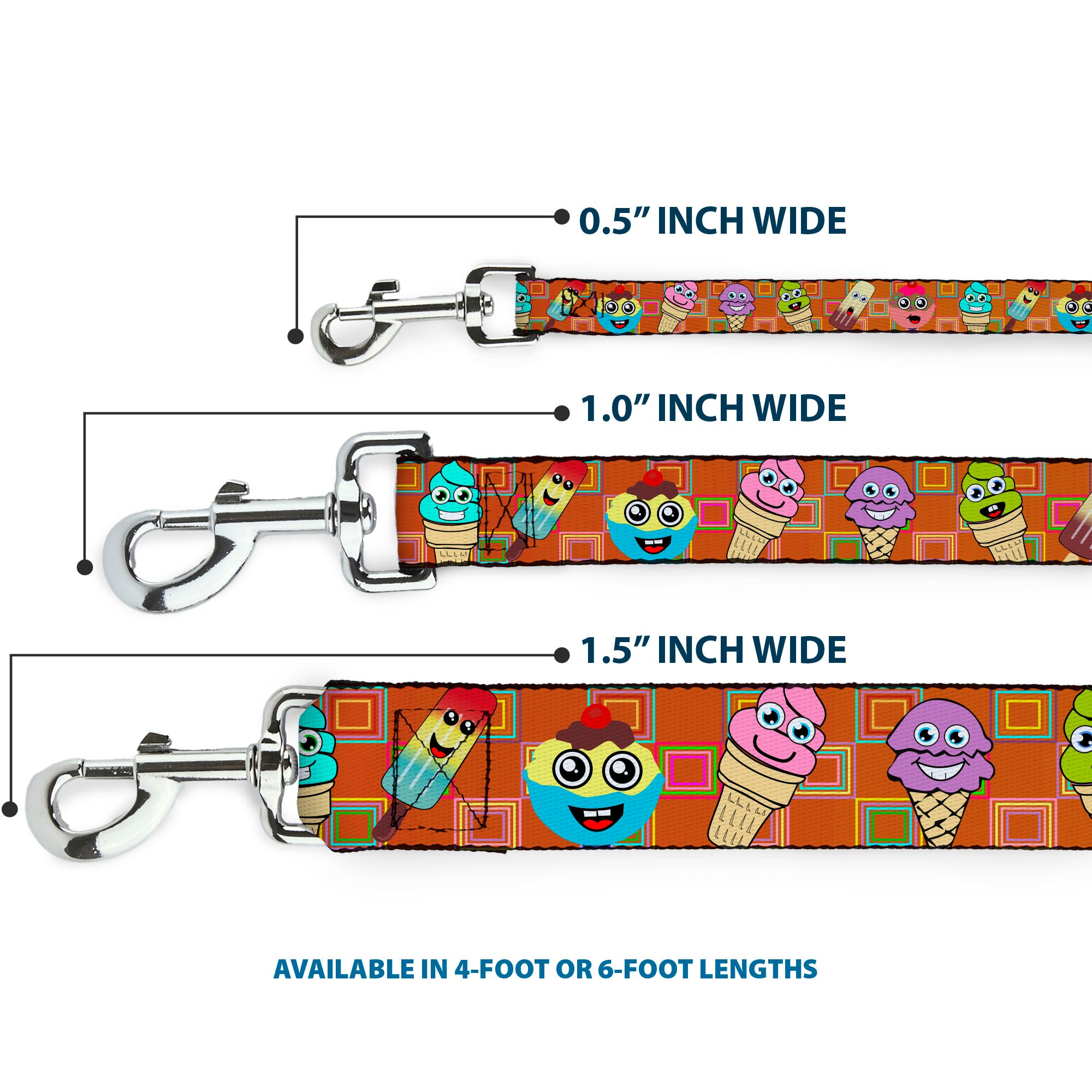Dog Leash - Ice Cream Cone & Popsicle Expressions/Squares Multi Color Dog Leashes Buckle-Down