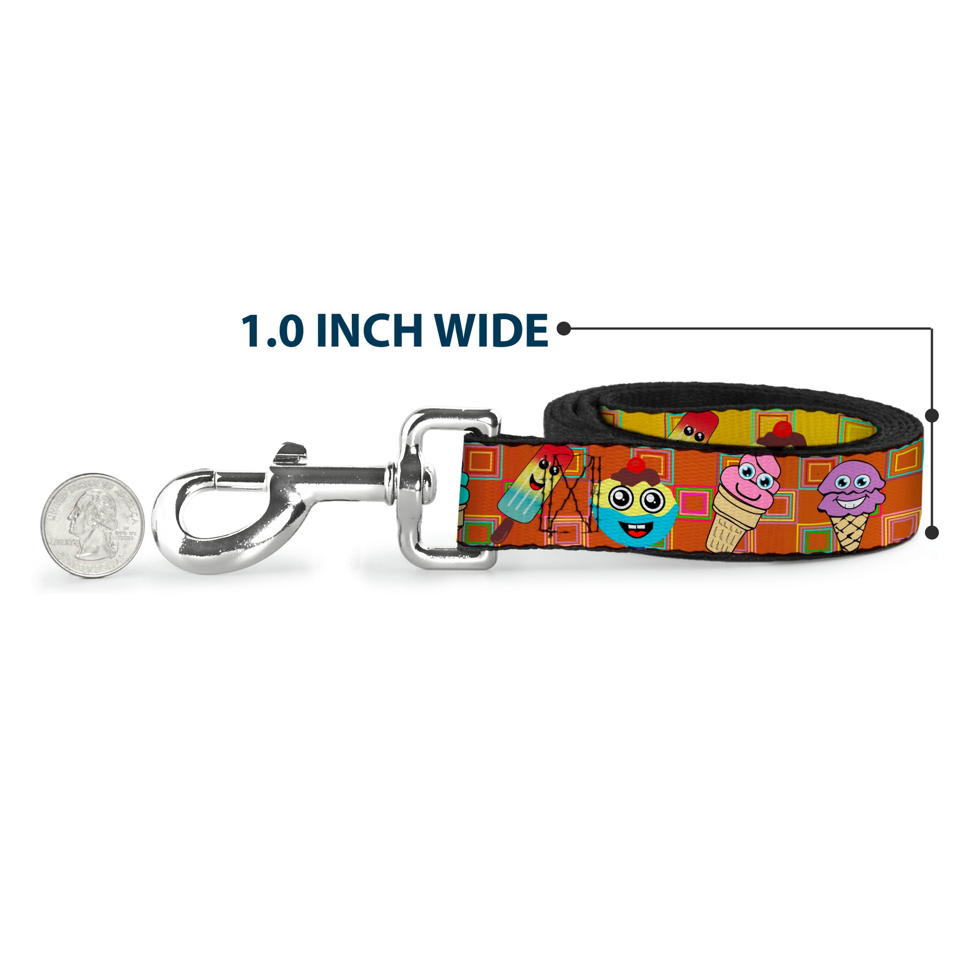 Dog Leash - Ice Cream Cone & Popsicle Expressions/Squares Multi Color Dog Leashes Buckle-Down