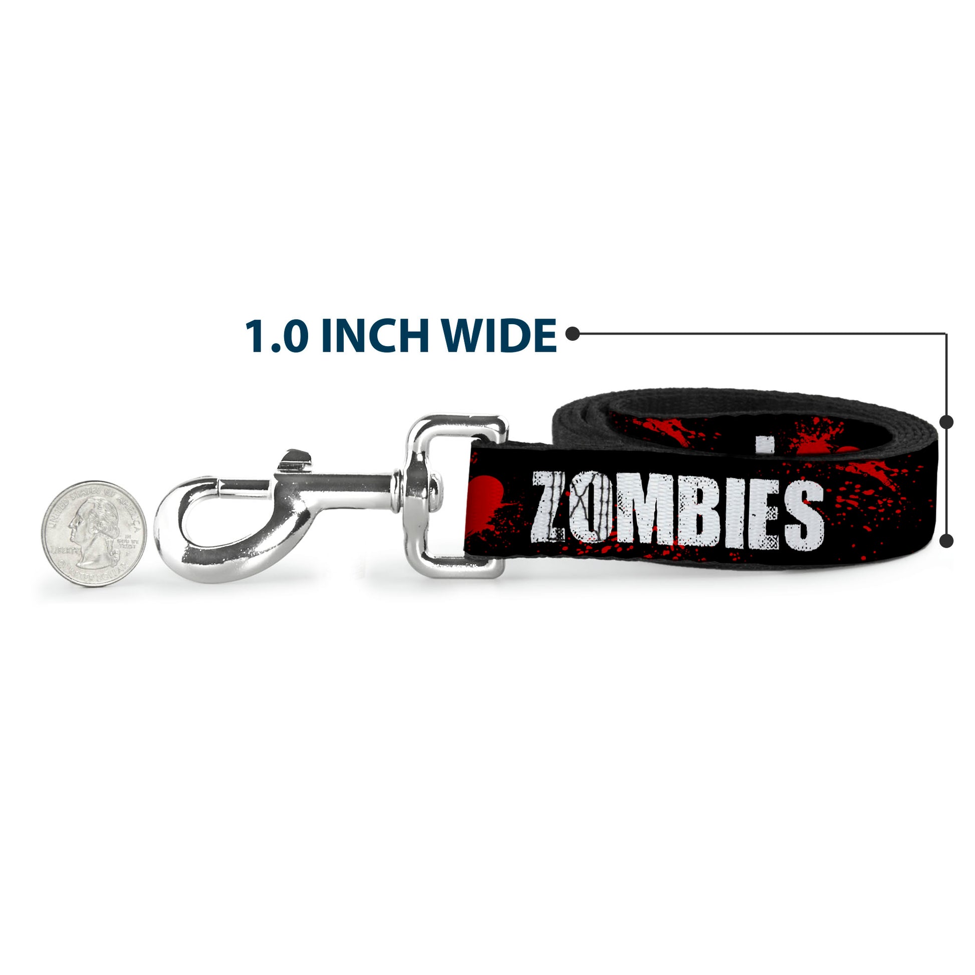 Dog Leash - I "Heart" ZOMBIES Bold Splatter Black/White/Red Dog Leashes Buckle-Down