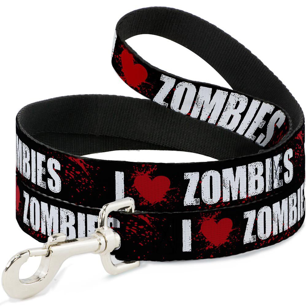 Dog Leash - I "Heart" ZOMBIES Bold Splatter Black/White/Red Dog Leashes Buckle-Down