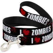 Dog Leash - I "Heart" ZOMBIES Bold Splatter Black/White/Red Dog Leashes Buckle-Down