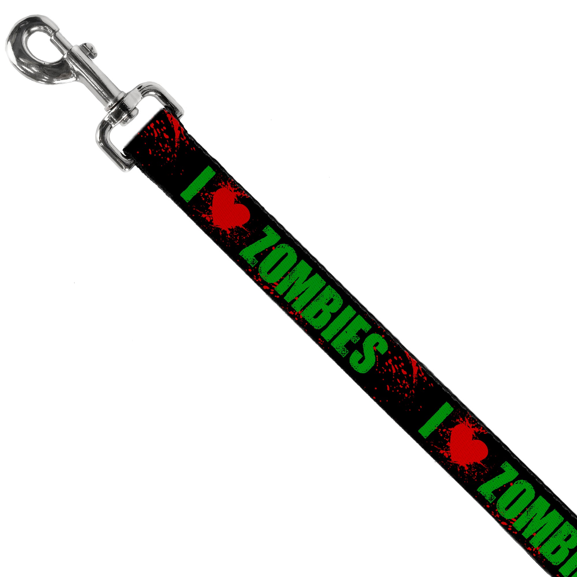 Dog Leash - I "Heart" ZOMBIES Bold Splatter Black/Green/Red Dog Leashes Buckle-Down