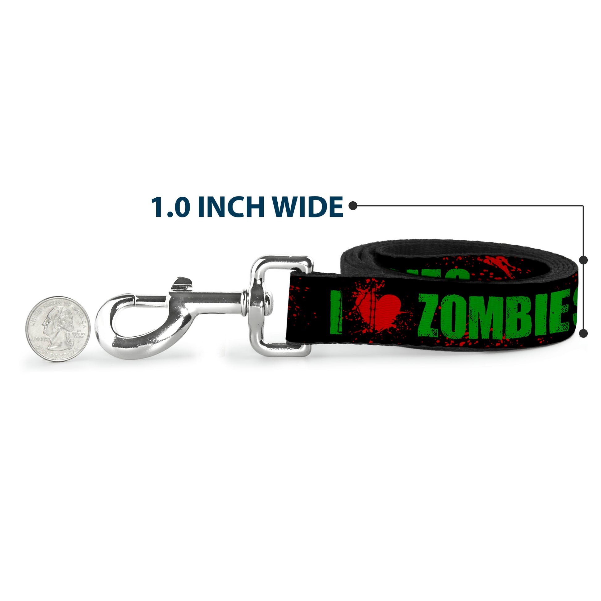 Dog Leash - I "Heart" ZOMBIES Bold Splatter Black/Green/Red Dog Leashes Buckle-Down