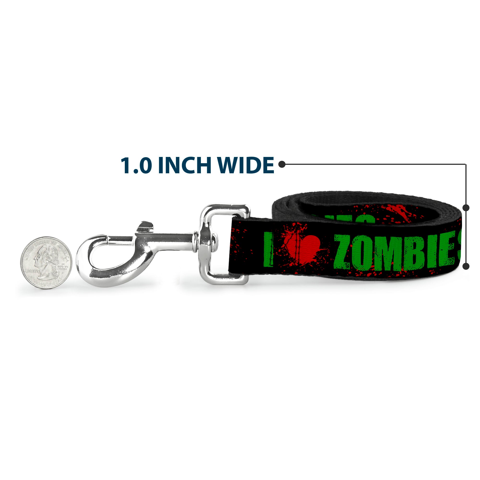 Dog Leash - I "Heart" ZOMBIES Bold Splatter Black/Green/Red Dog Leashes Buckle-Down