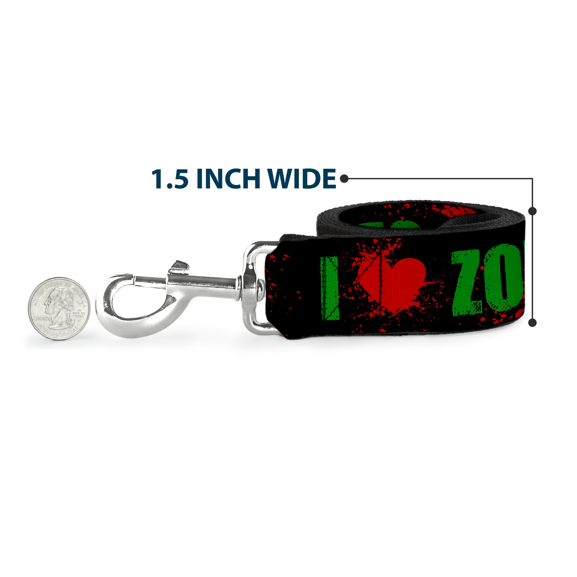 Dog Leash - I "Heart" ZOMBIES Bold Splatter Black/Green/Red Dog Leashes Buckle-Down