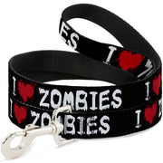 Dog Leash - I "Heart" ZOMBIES Bloody Splatter Black/White/Red Dog Leashes Buckle-Down