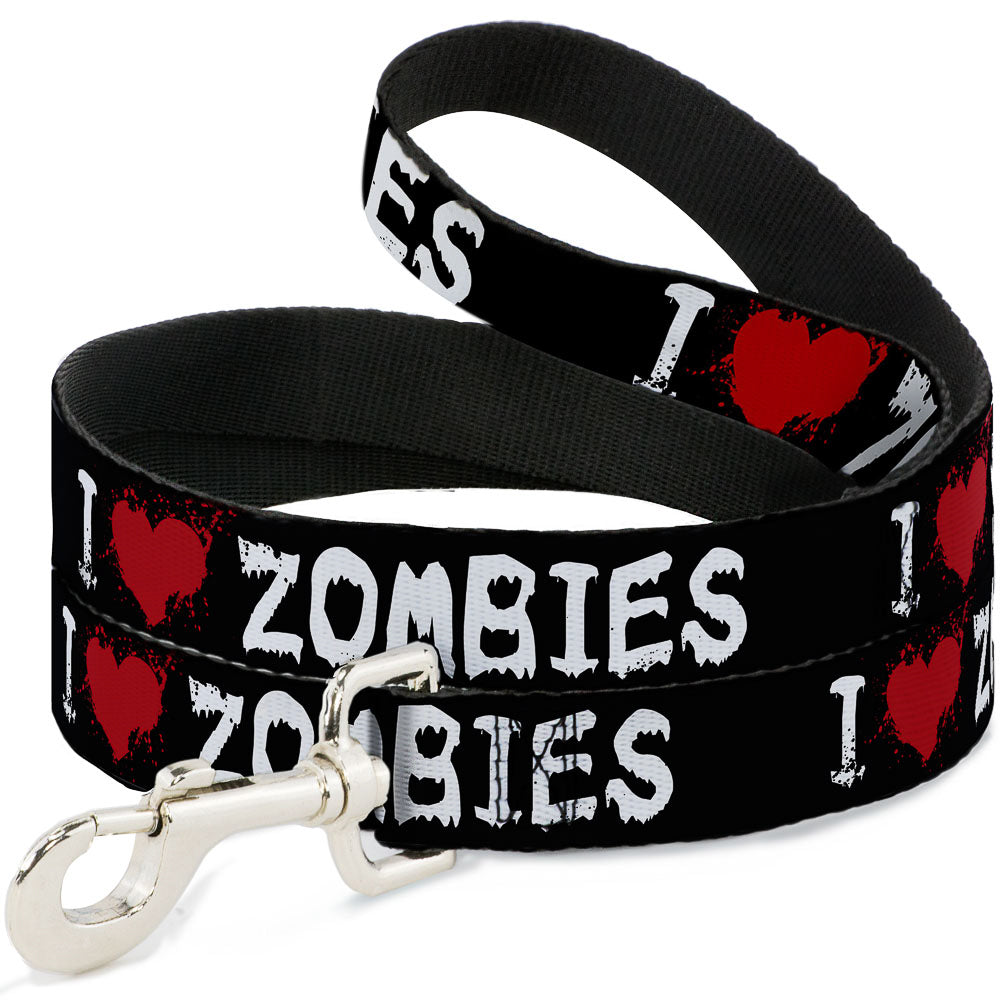 Dog Leash - I "Heart" ZOMBIES Bloody Splatter Black/White/Red Dog Leashes Buckle-Down