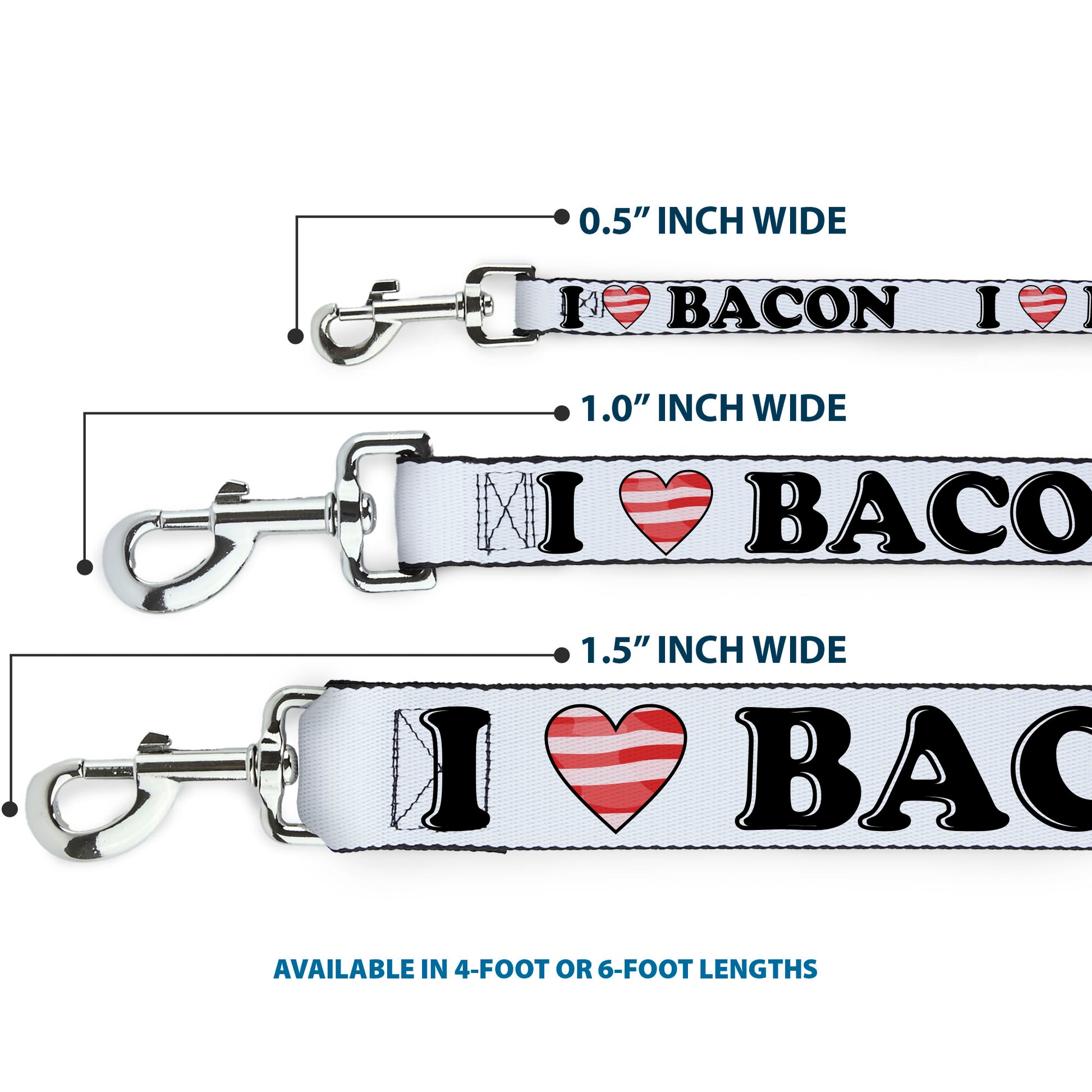 Dog Leash - I "Heart" BACON White/Black/Bacon Dog Leashes Buckle-Down