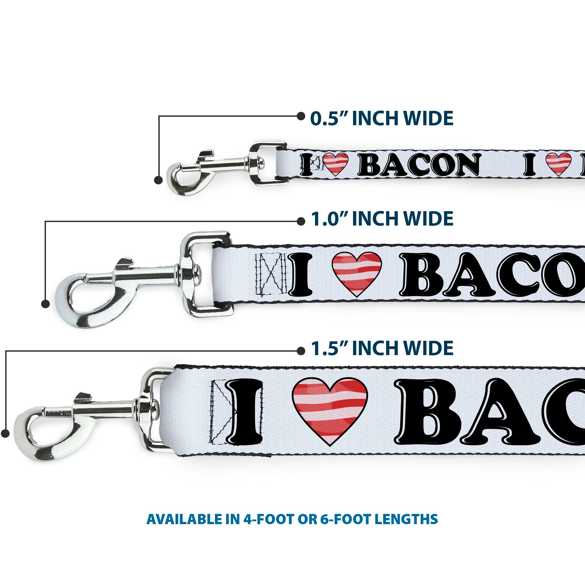 Dog Leash - I "Heart" BACON White/Black/Bacon Dog Leashes Buckle-Down