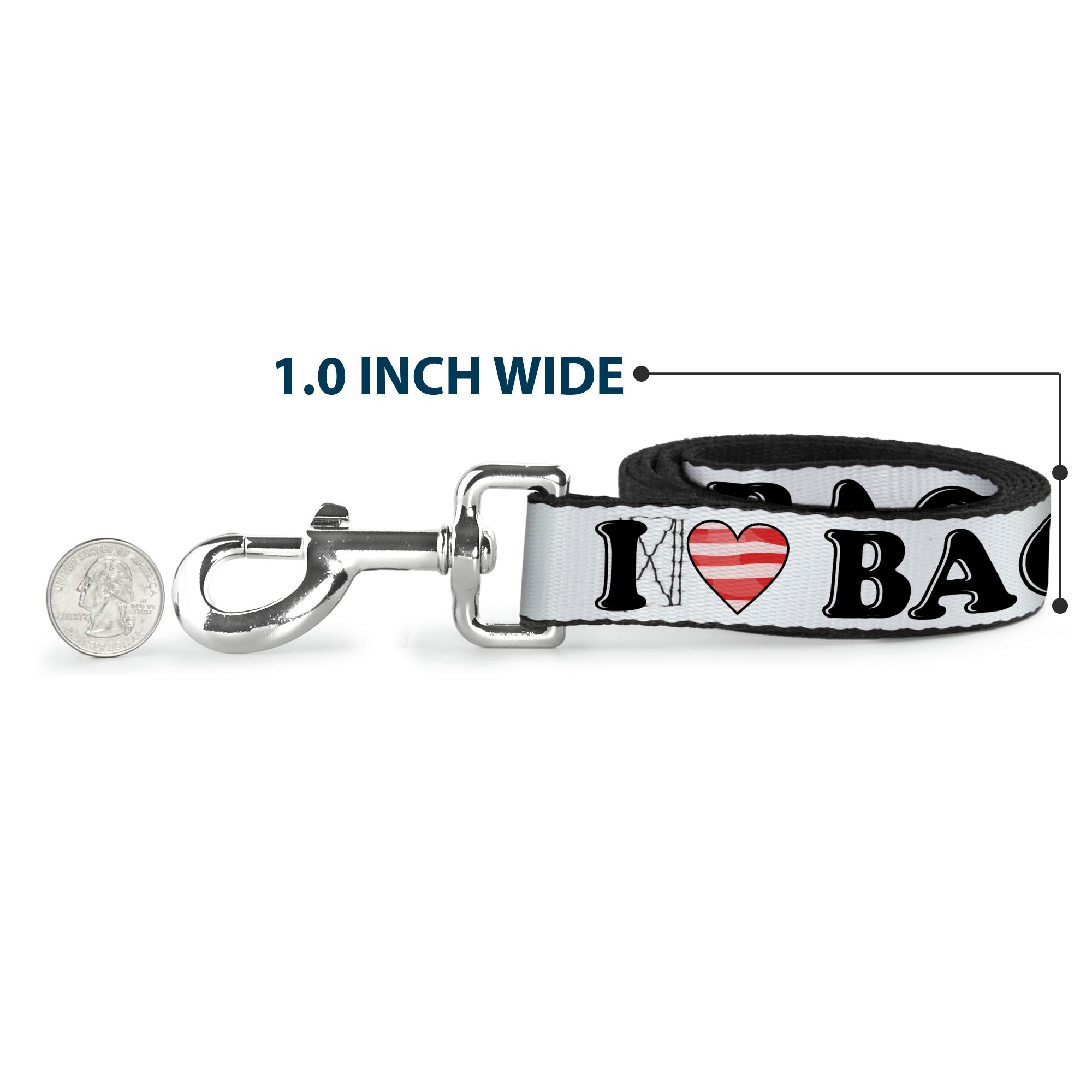 Dog Leash - I "Heart" BACON White/Black/Bacon Dog Leashes Buckle-Down