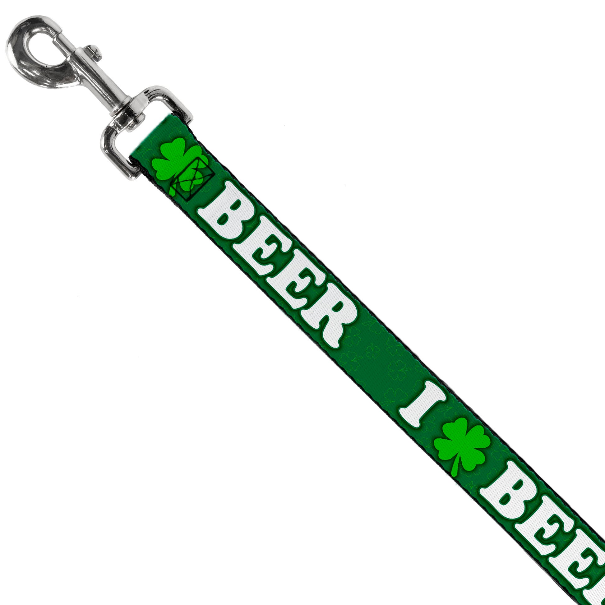 Buckle-Down Dog Leash - I "Clover" BEER/Clover Outlines Greens/White Dog Leashes Buckle-Down