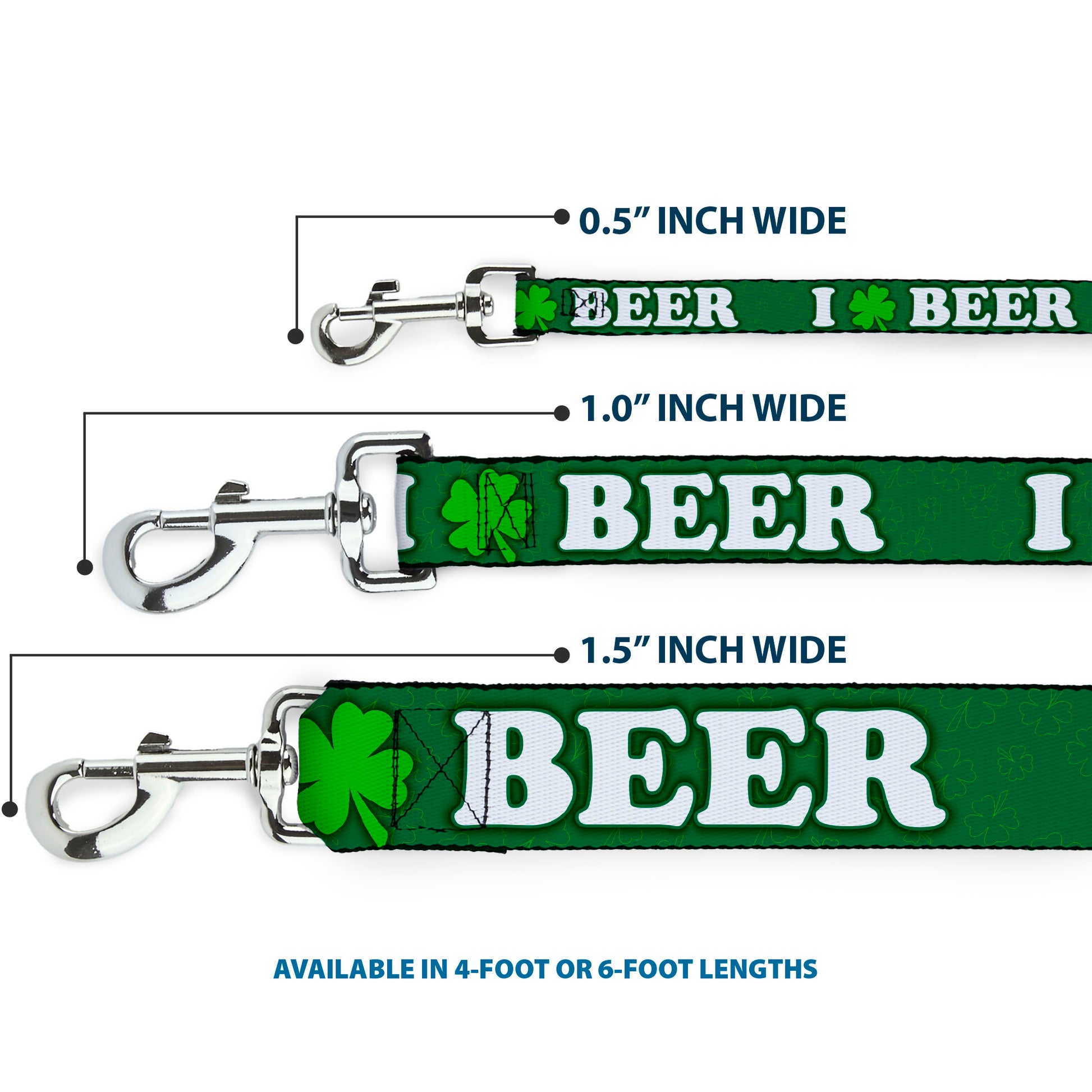 Buckle-Down Dog Leash - I "Clover" BEER/Clover Outlines Greens/White Dog Leashes Buckle-Down