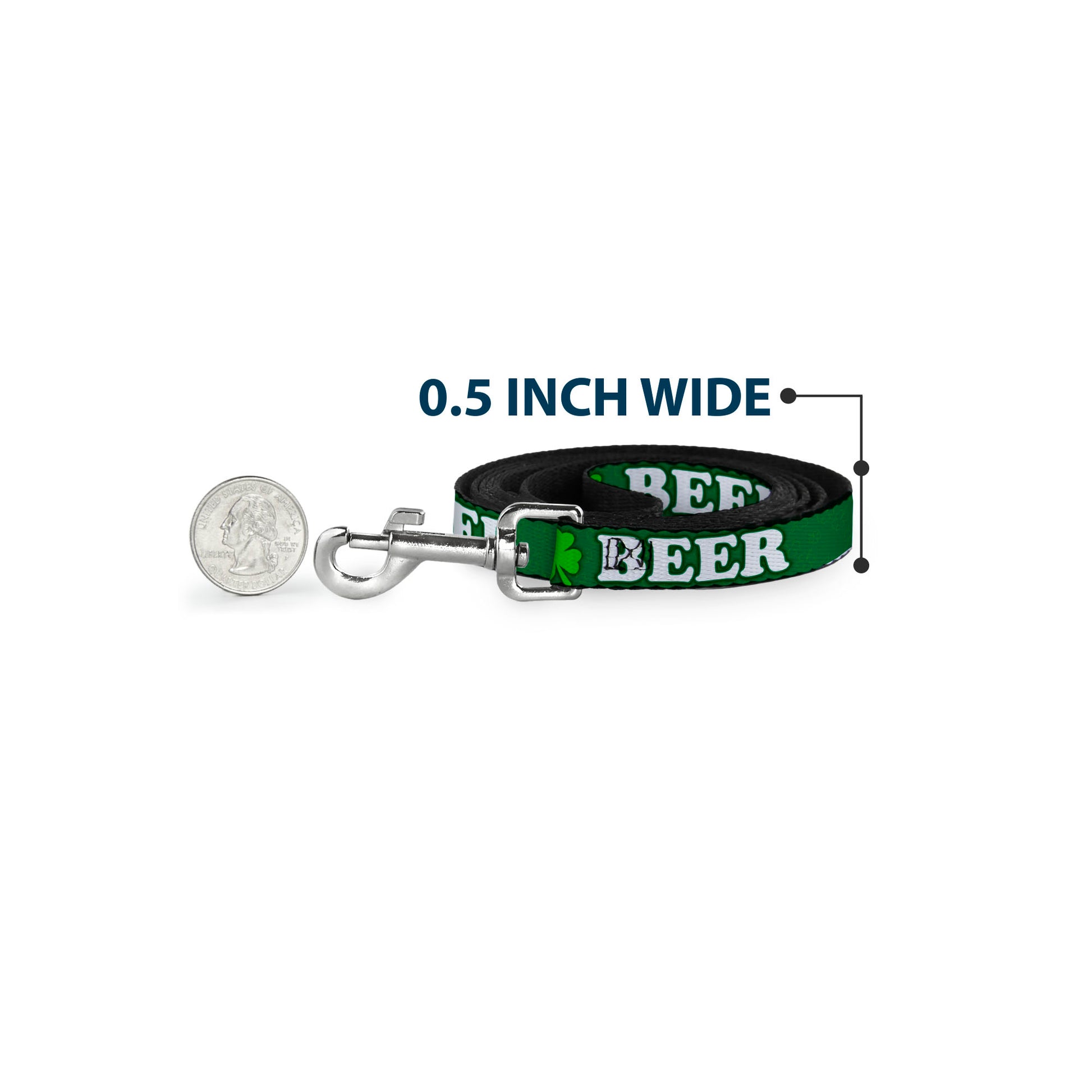 Buckle-Down Dog Leash - I "Clover" BEER/Clover Outlines Greens/White Dog Leashes Buckle-Down