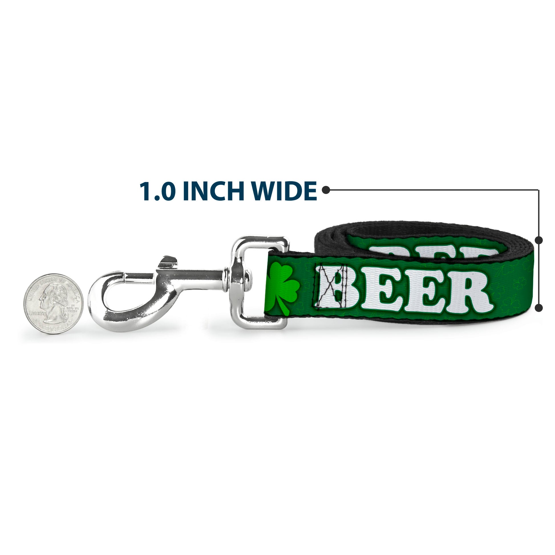 Buckle-Down Dog Leash - I "Clover" BEER/Clover Outlines Greens/White Dog Leashes Buckle-Down