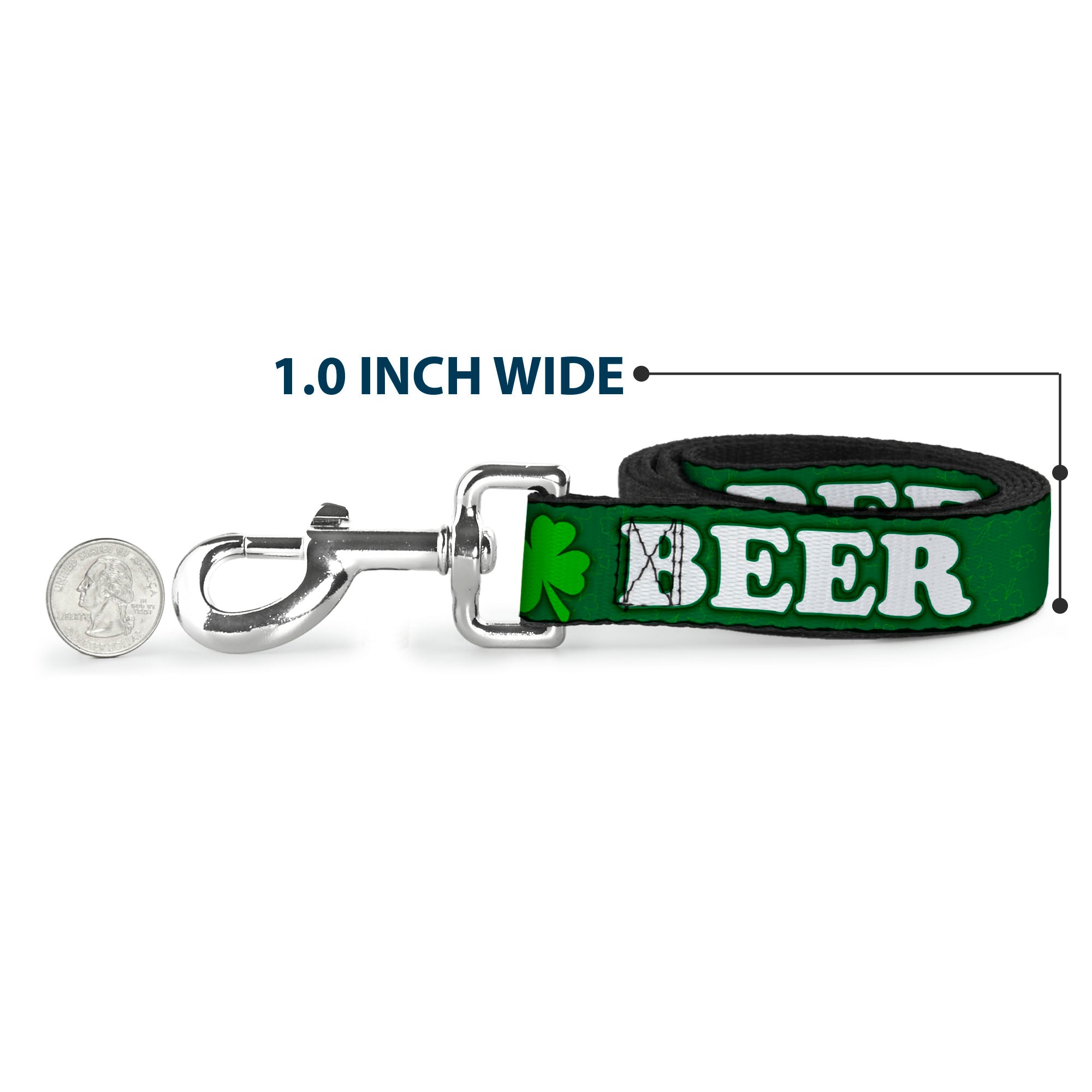 Buckle-Down Dog Leash - I "Clover" BEER/Clover Outlines Greens/White Dog Leashes Buckle-Down
