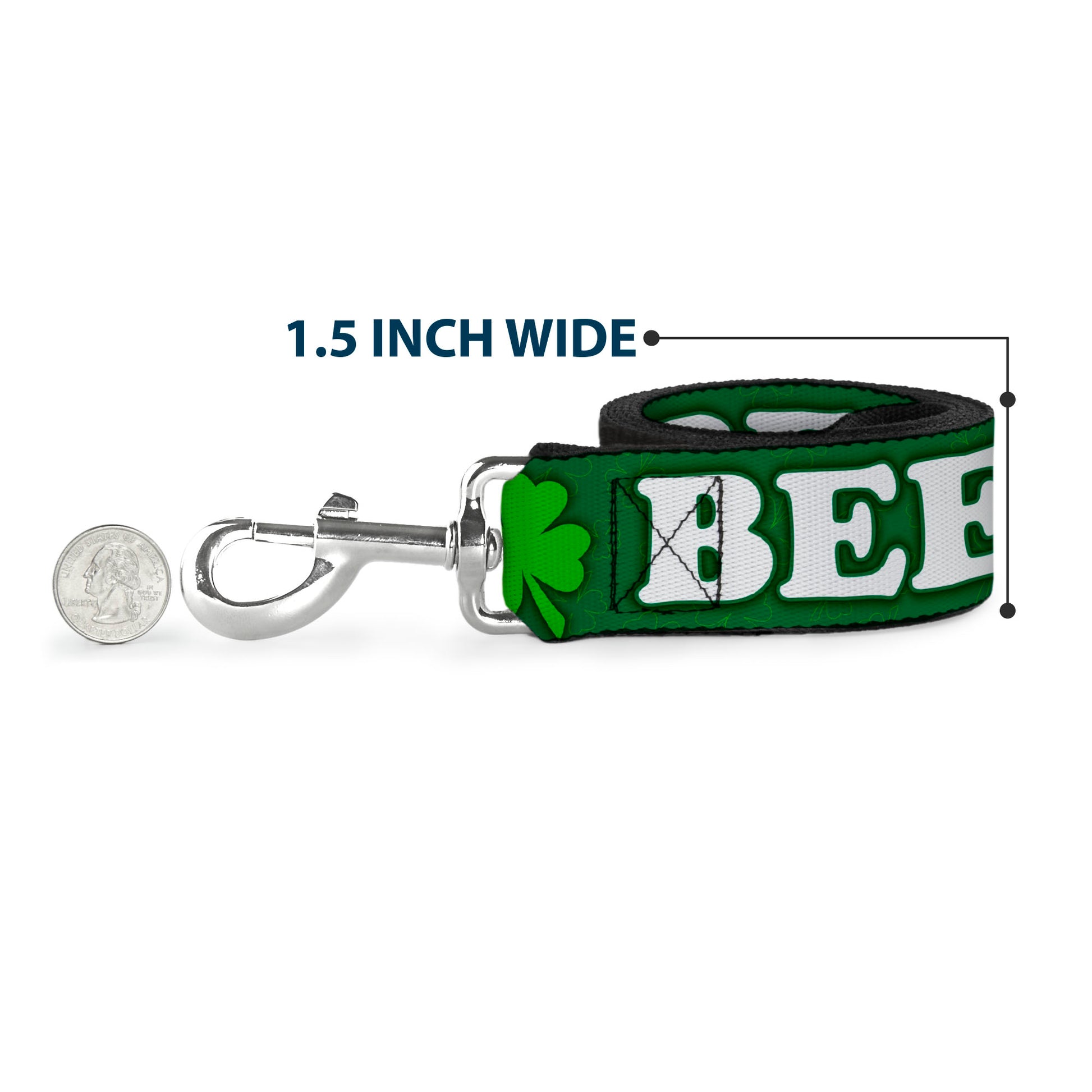 Buckle-Down Dog Leash - I "Clover" BEER/Clover Outlines Greens/White Dog Leashes Buckle-Down