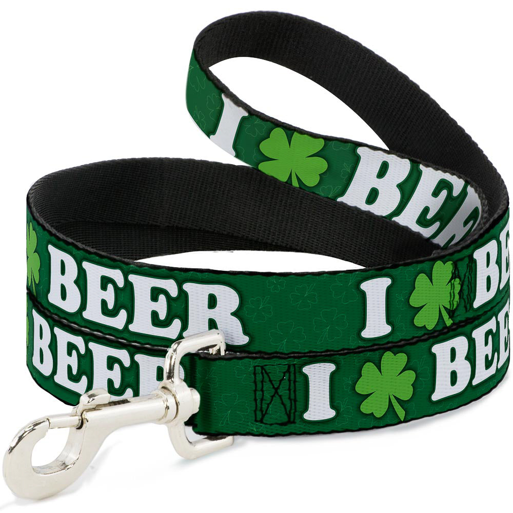 Buckle-Down Dog Leash - I "Clover" BEER/Clover Outlines Greens/White Dog Leashes Buckle-Down