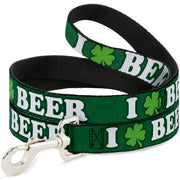 Buckle-Down Dog Leash - I "Clover" BEER/Clover Outlines Greens/White Dog Leashes Buckle-Down