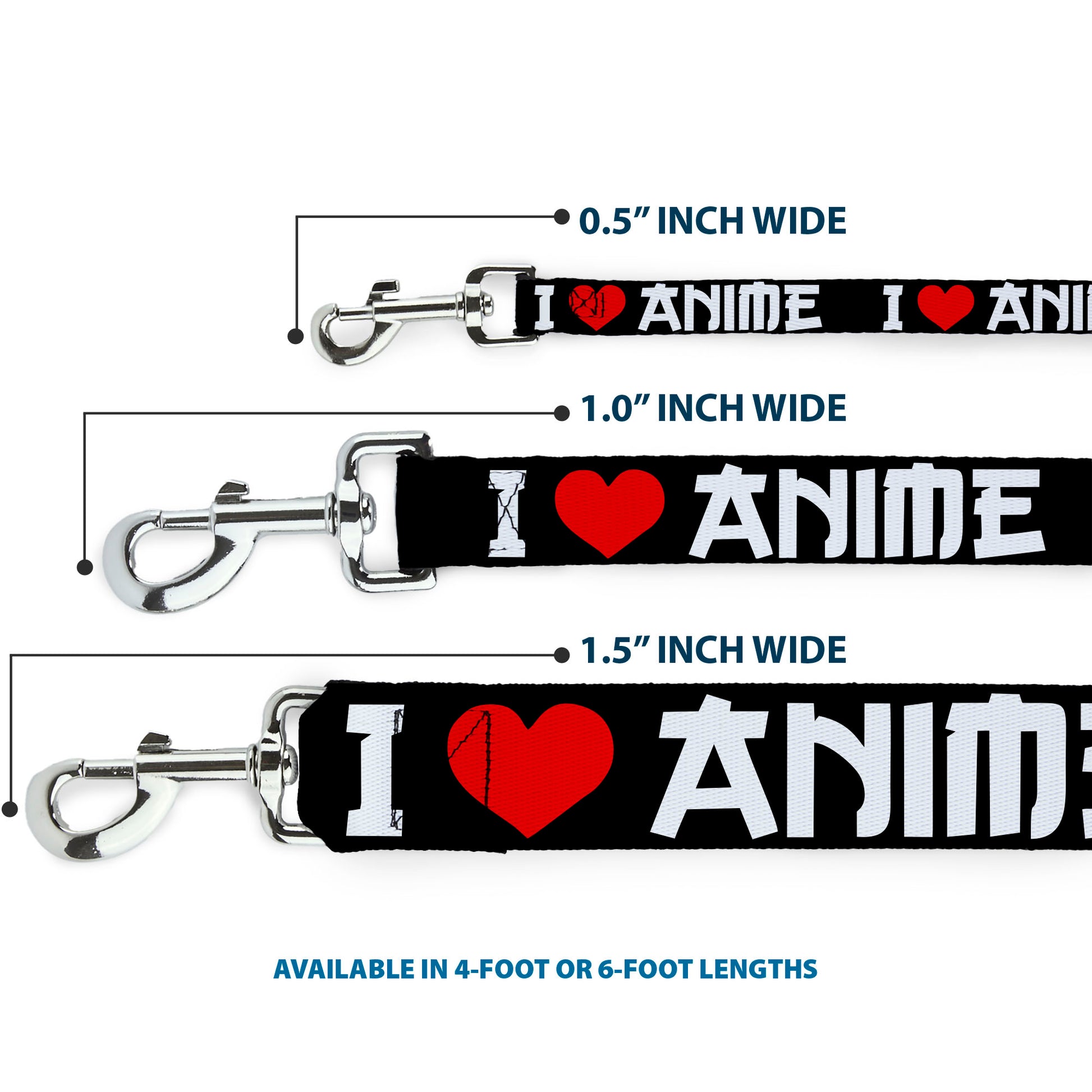 Dog Leash - I "Heart" ANIME Bold Black/White/Red Dog Leashes Buckle-Down