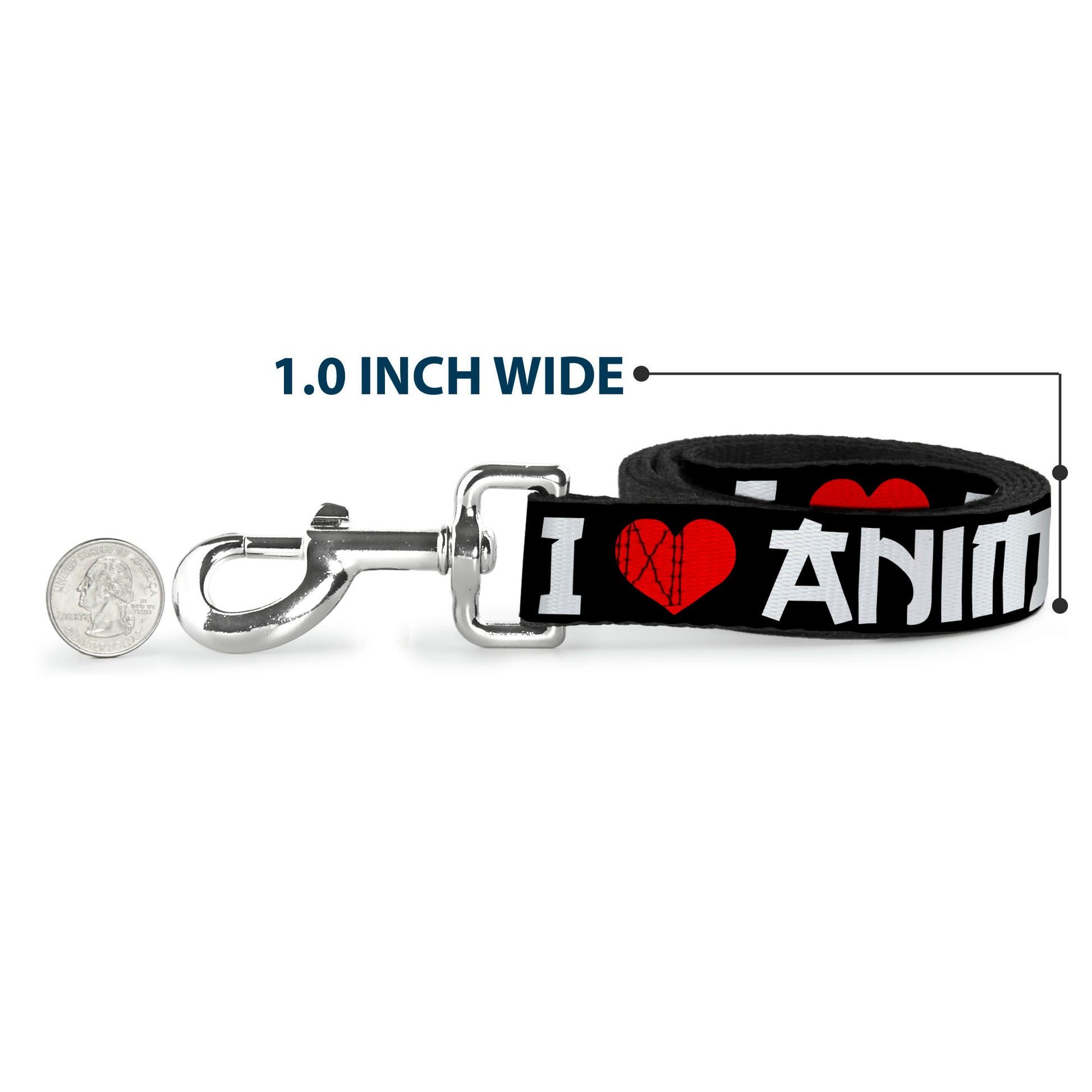 Dog Leash - I "Heart" ANIME Bold Black/White/Red Dog Leashes Buckle-Down