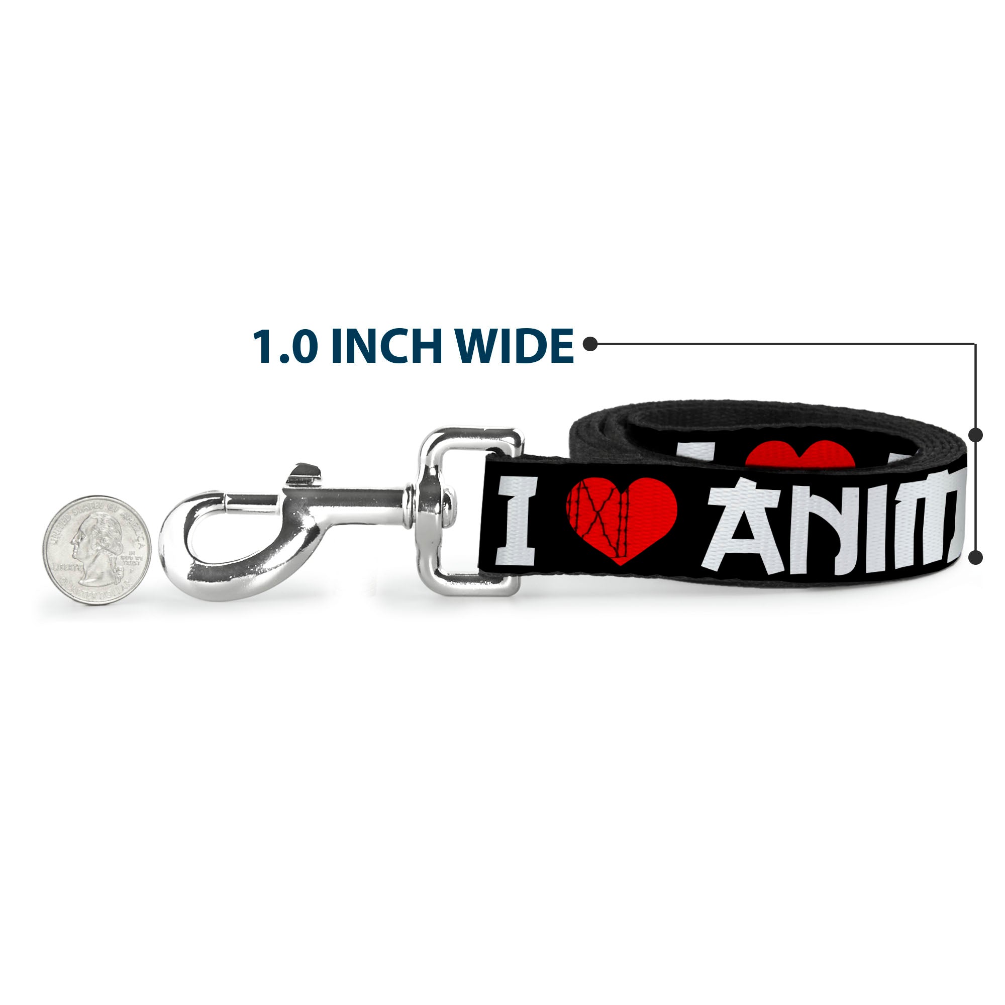 Dog Leash - I "Heart" ANIME Bold Black/White/Red Dog Leashes Buckle-Down