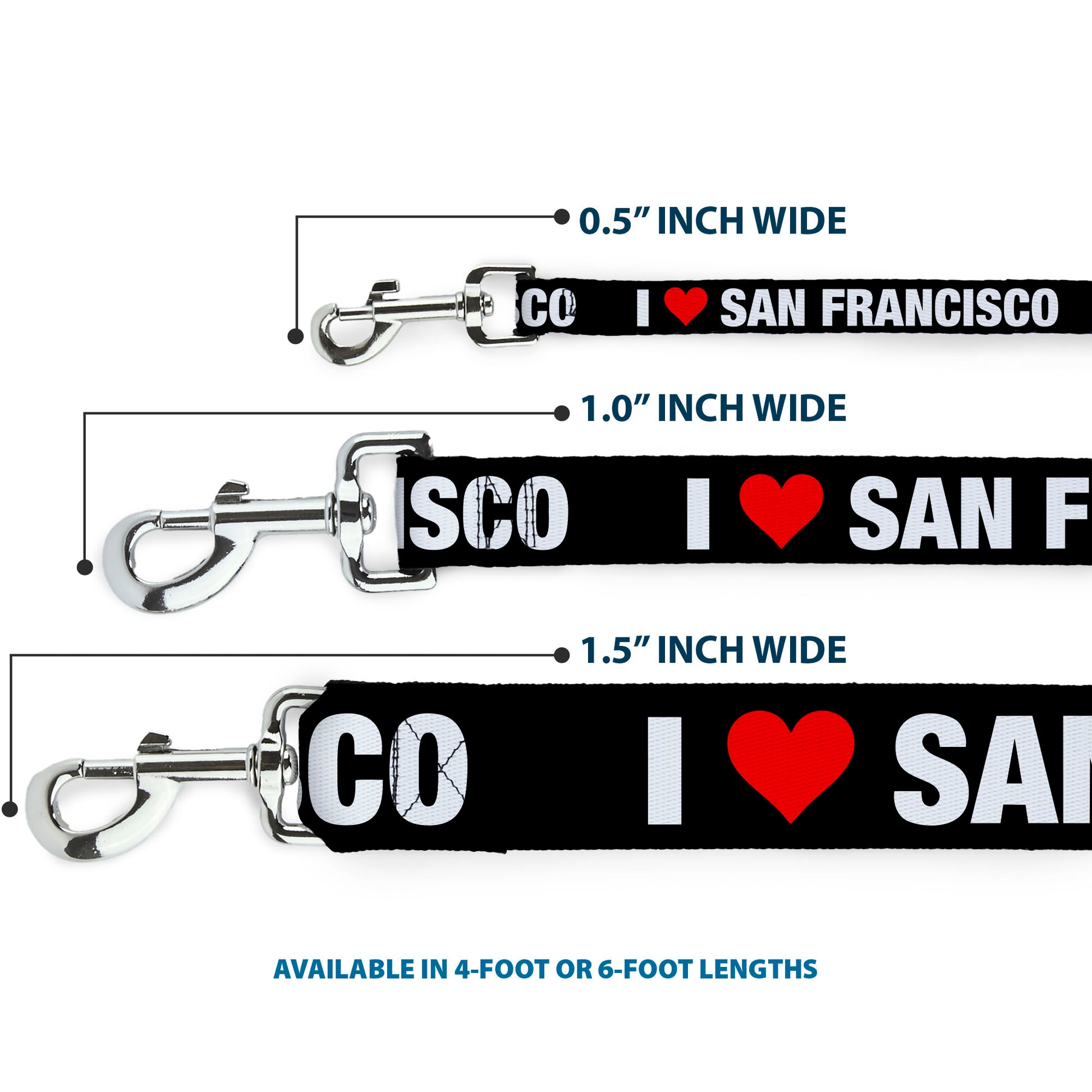 Dog Leash - I "HEART" SAN FRANCISCO Black/White/Red Dog Leashes Buckle-Down
