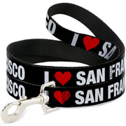 Dog Leash - I "HEART" SAN FRANCISCO Black/White/Red Dog Leashes Buckle-Down