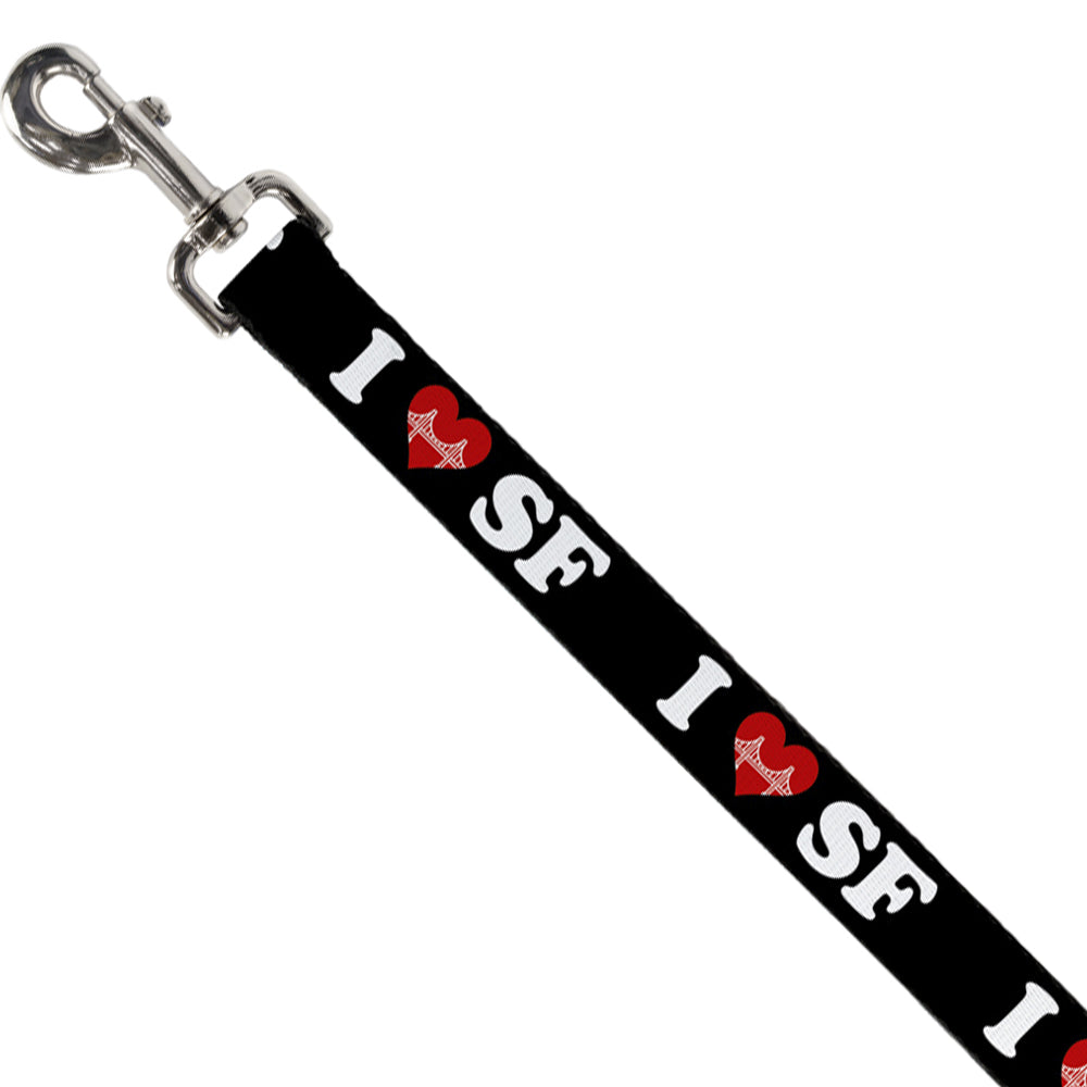 Dog Leash - I "HEART BRIDGE" SF Black/White/Red Dog Leashes Buckle-Down